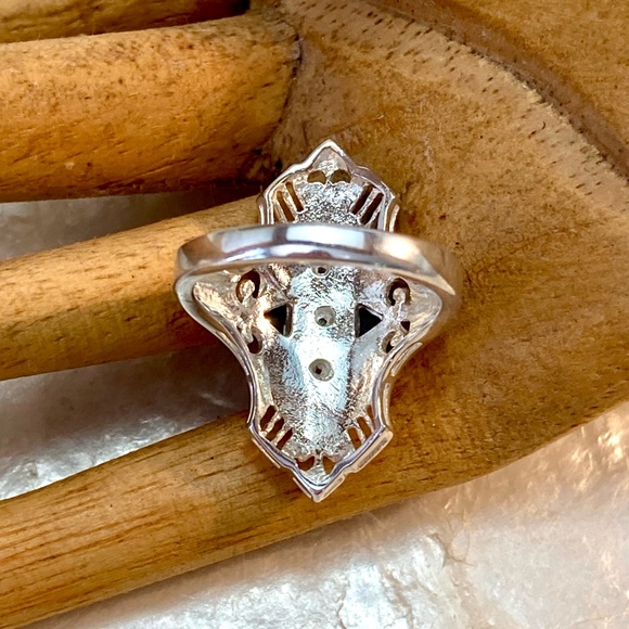 Superb Vintage Sterling Silver Diamond and Sapphire Cocktail Ring - Picture 4 of 5